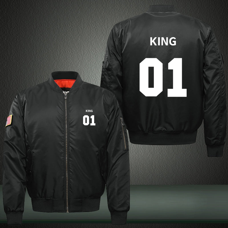 KING 01 Print Thicken Long Sleeve Bomber Jacket