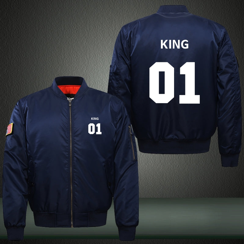 KING 01 Print Thicken Long Sleeve Bomber Jacket