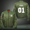 KING 01 Print Thicken Long Sleeve Bomber Jacket