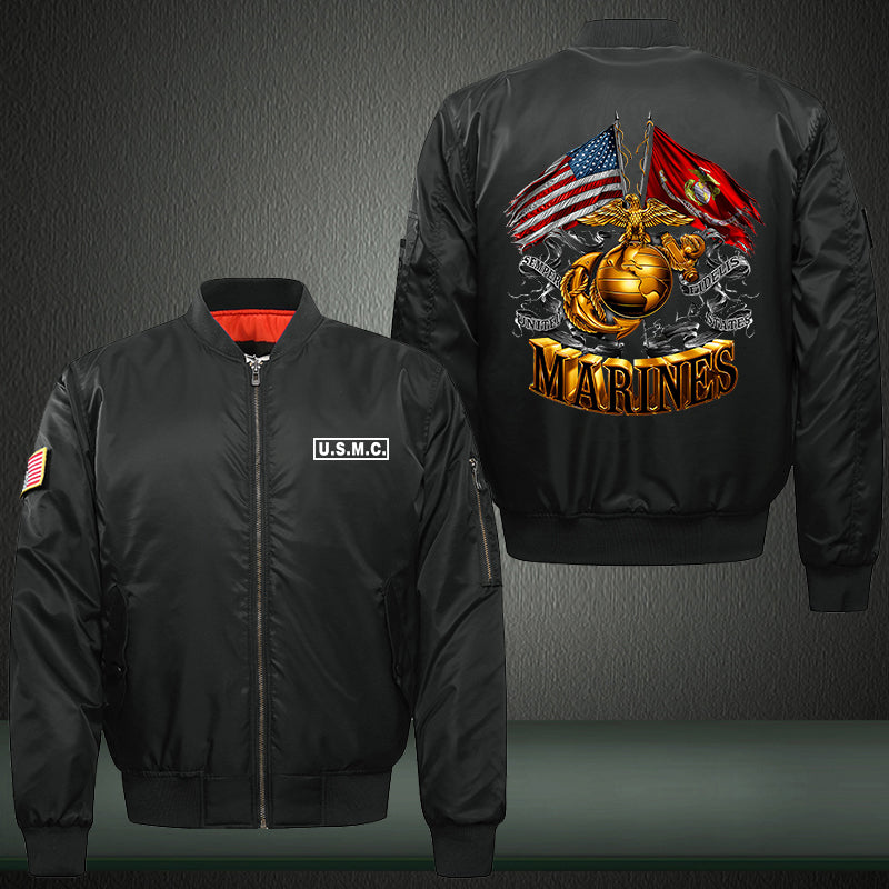 USMC MARINES Print Thicken Long Sleeve Bomber Jacket