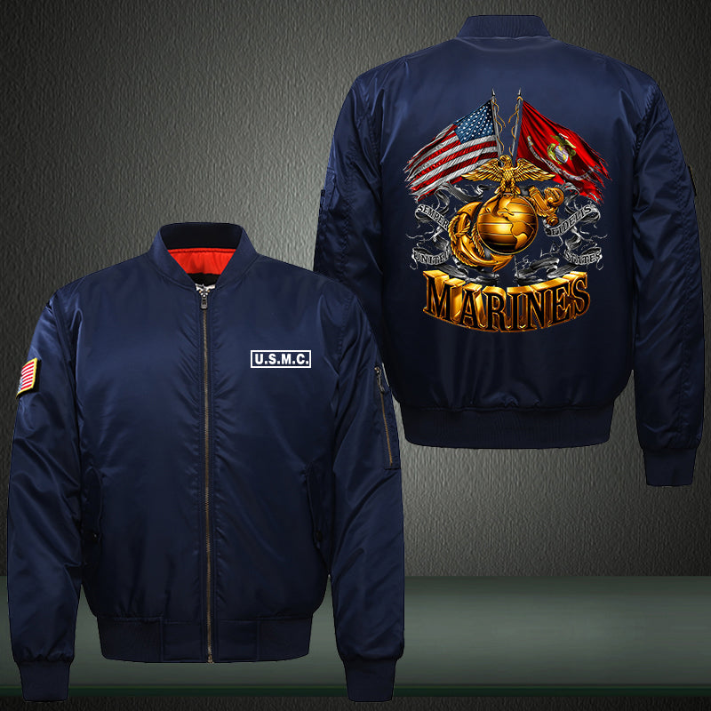 USMC MARINES Print Thicken Long Sleeve Bomber Jacket