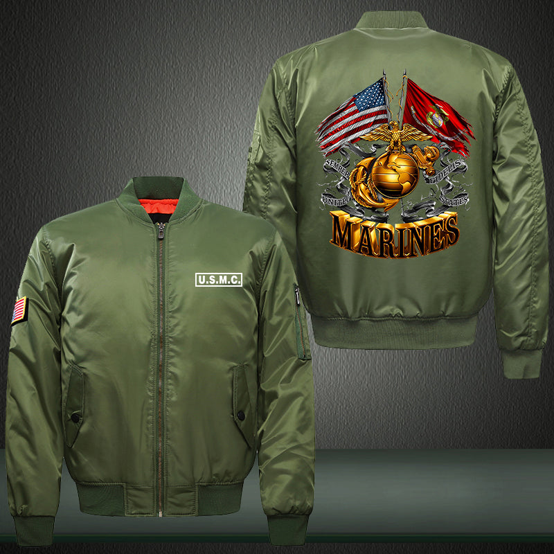 USMC MARINES Print Thicken Long Sleeve Bomber Jacket