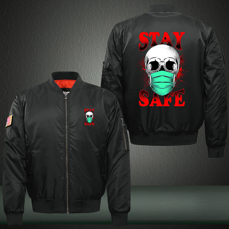Skull stay safe Print Thicken Long Sleeve Bomber Jacket