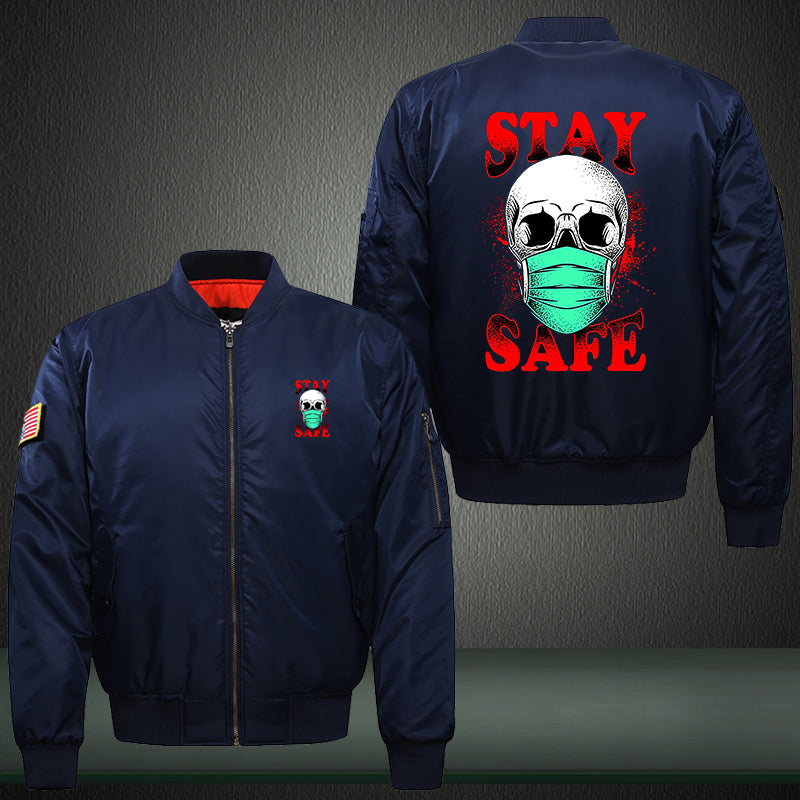 Skull stay safe Print Thicken Long Sleeve Bomber Jacket