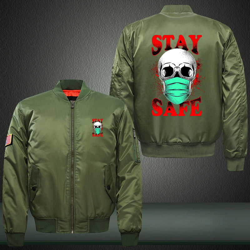 Skull stay safe Print Thicken Long Sleeve Bomber Jacket