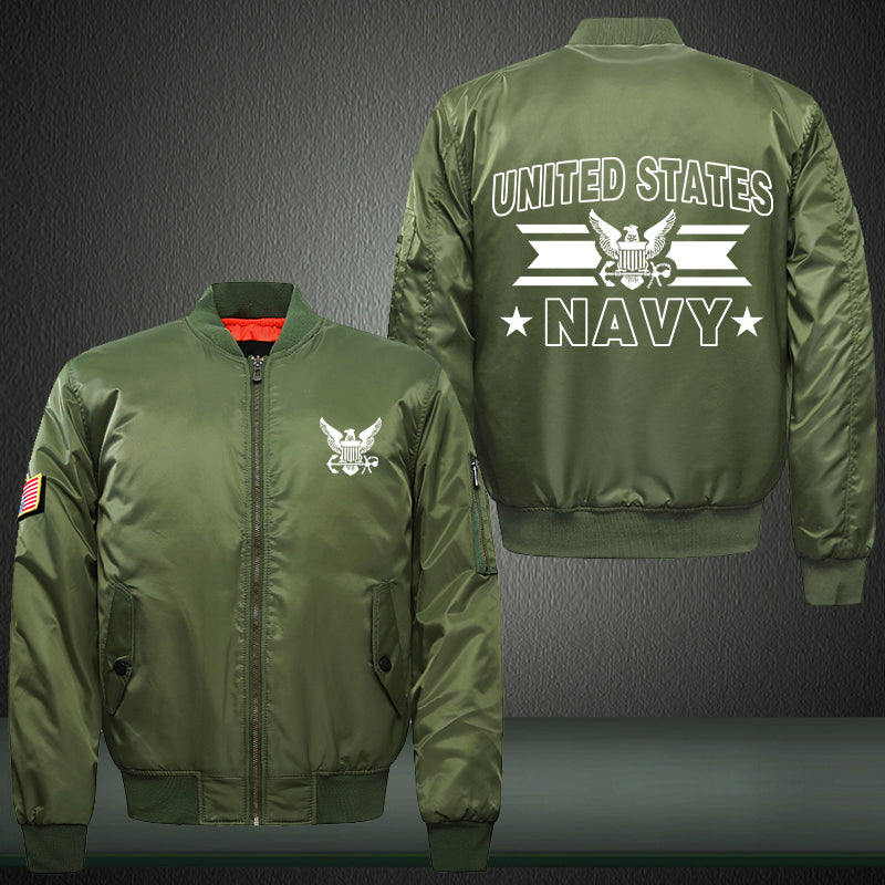 United States Navy Print Thicken Long Sleeve Bomber Jacket