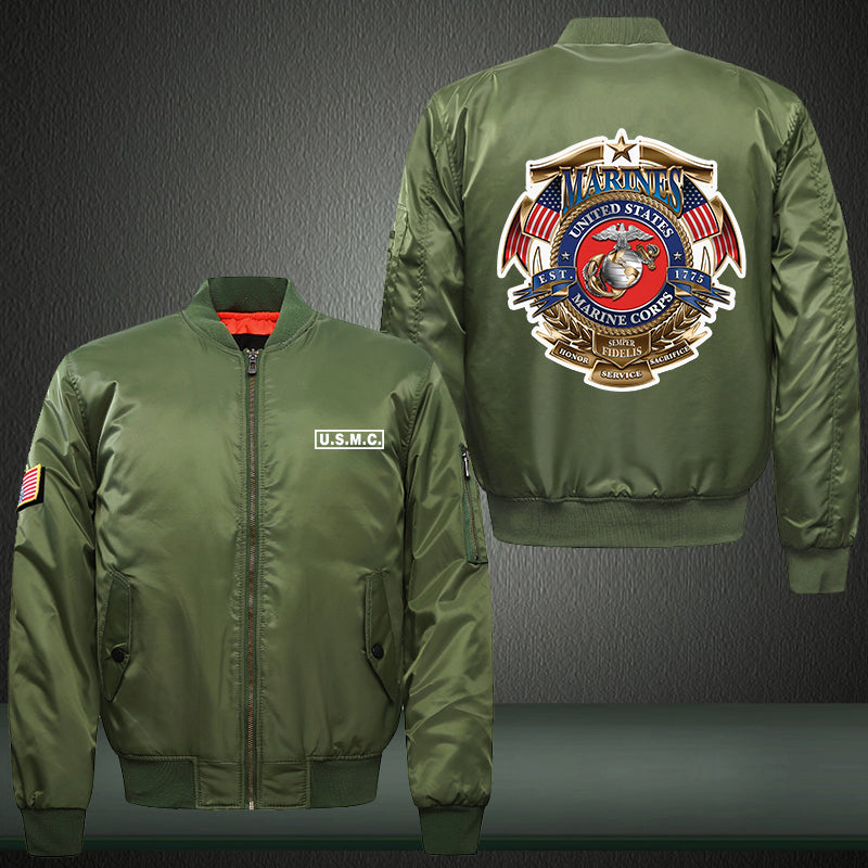 Marines United States Print Thicken Long Sleeve Bomber Jacket