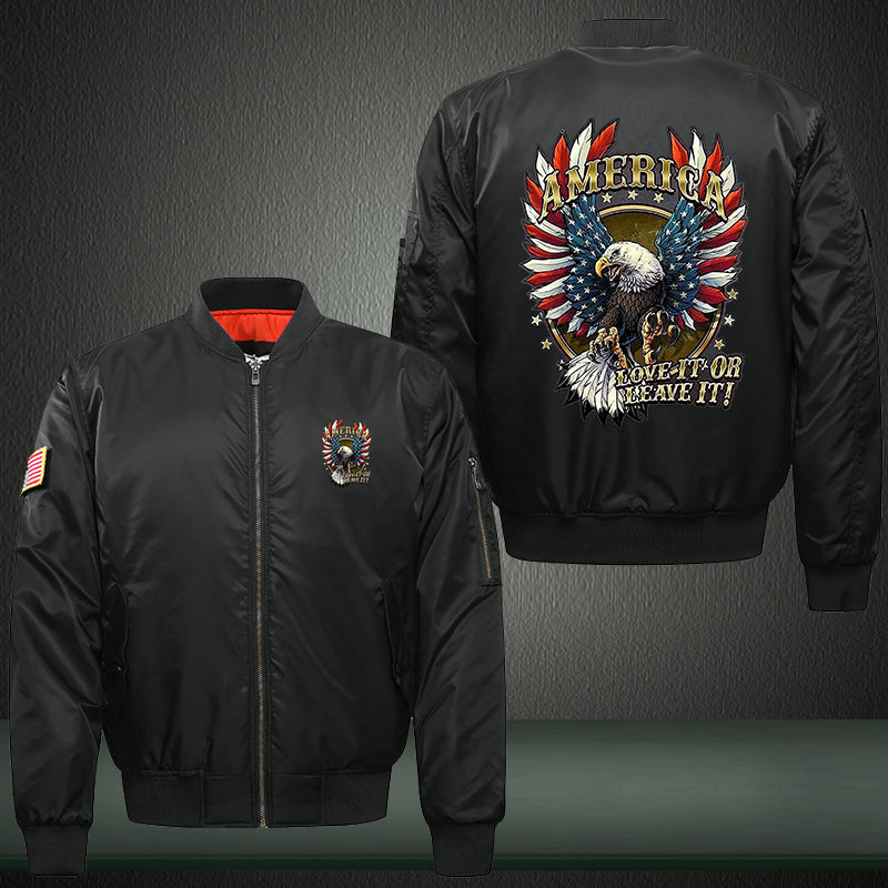 America love it or leave it Print Thicken Long Sleeve Bomber Jacket