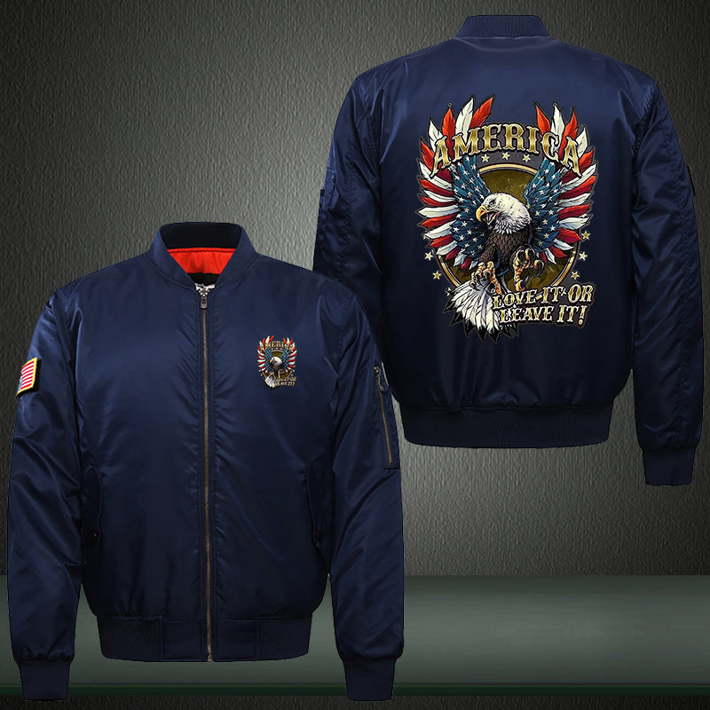 America love it or leave it Print Thicken Long Sleeve Bomber Jacket