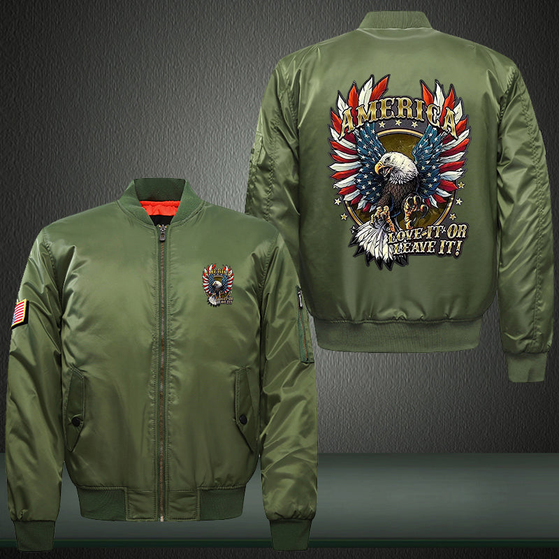 America love it or leave it Print Thicken Long Sleeve Bomber Jacket