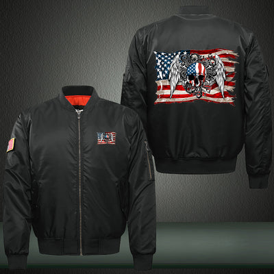 American skull angel Print Thicken Long Sleeve Bomber Jacket