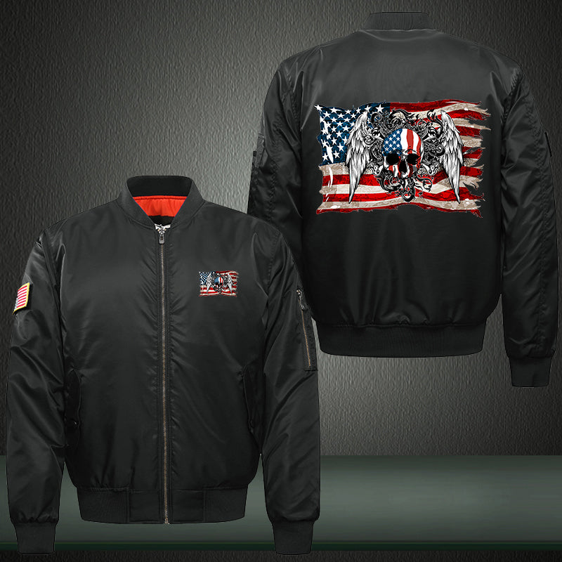 American skull angel Print Thicken Long Sleeve Bomber Jacket