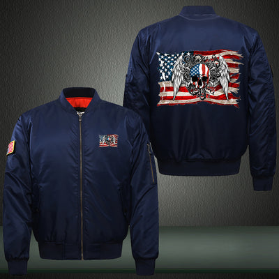 American skull angel Print Thicken Long Sleeve Bomber Jacket
