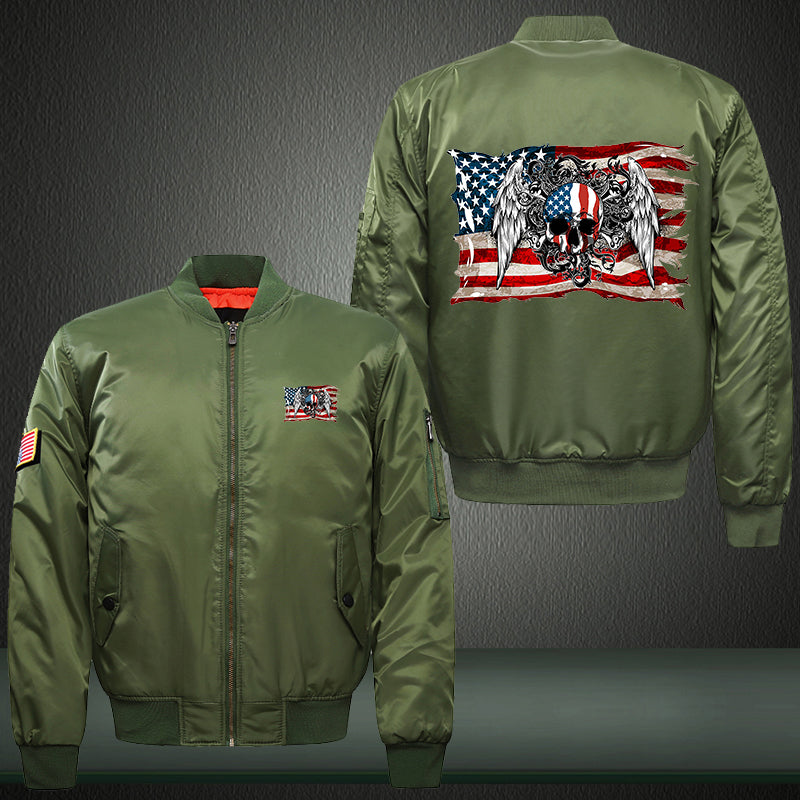 American skull angel Print Thicken Long Sleeve Bomber Jacket