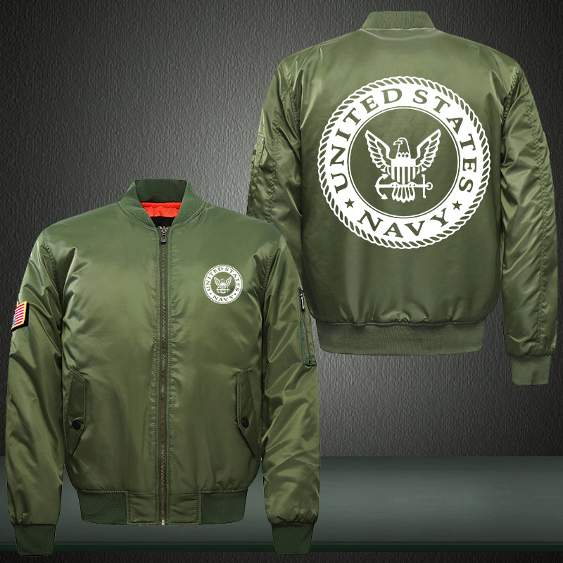 United State Navy designed Print Thicken Long Sleeve Bomber Jacket