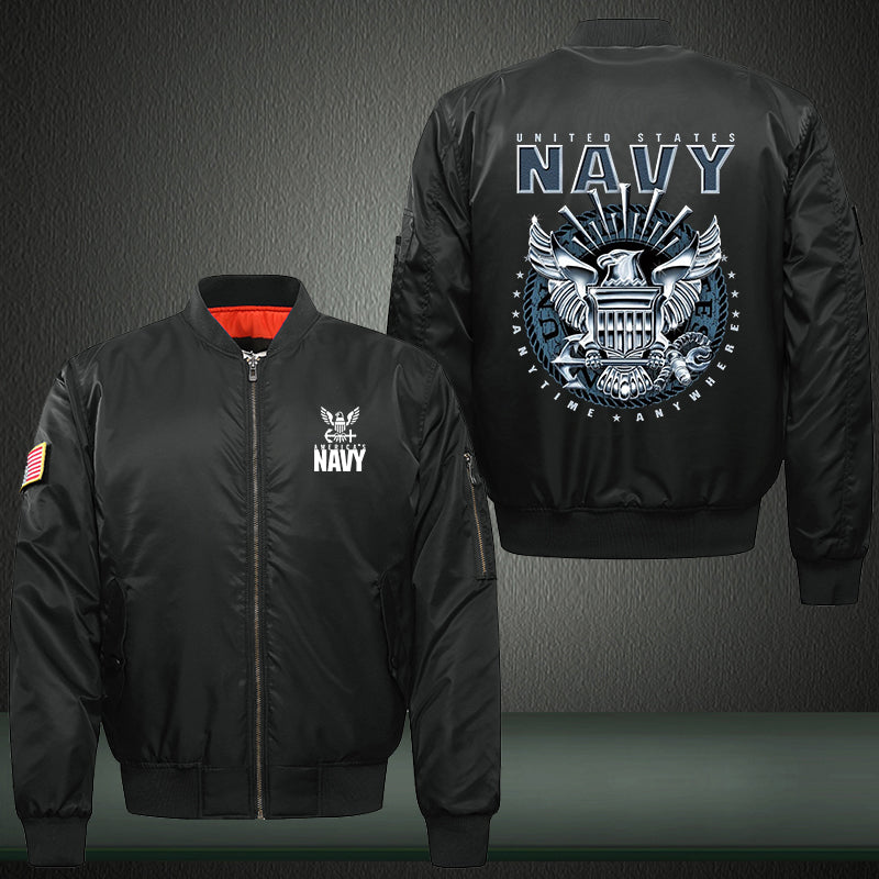 America Navy designed Print Thicken Long Sleeve Bomber Jacket
