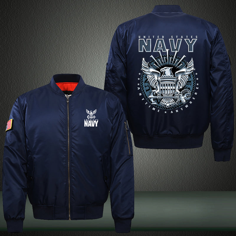 America Navy designed Print Thicken Long Sleeve Bomber Jacket