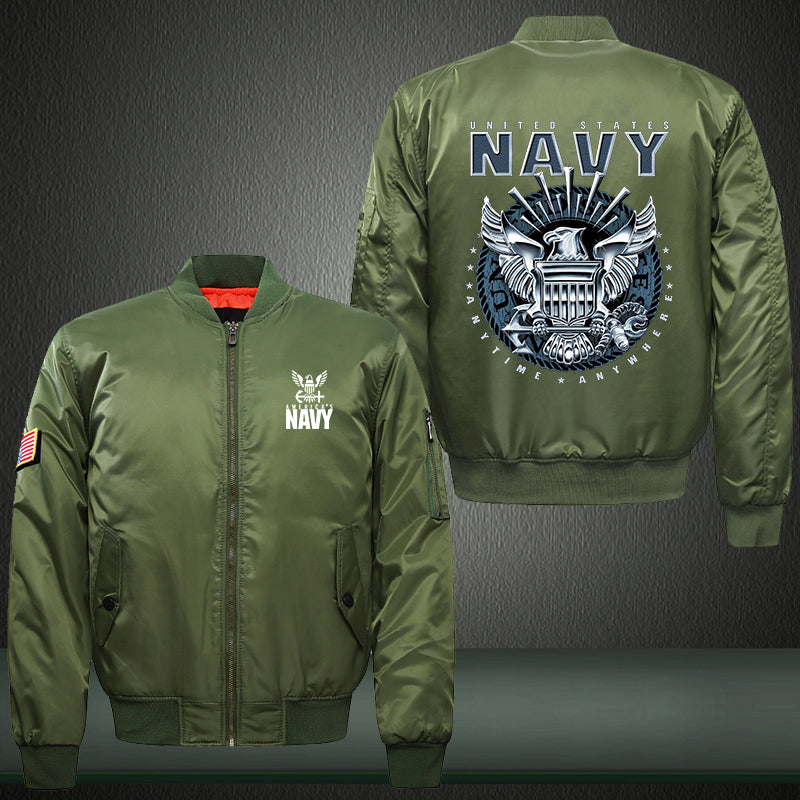 America Navy designed Print Thicken Long Sleeve Bomber Jacket