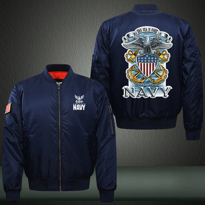 The sea is ours Navy Print Thicken Long Sleeve Bomber Jacket