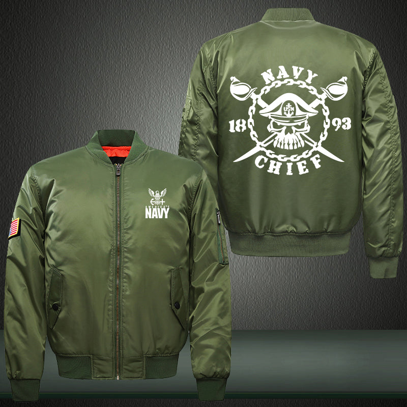 Navy Chief Print Thicken Long Sleeve Bomber Jacket