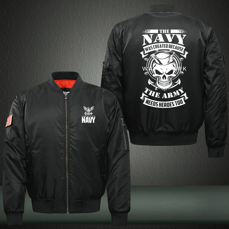 The Navy Print Thicken Long Sleeve Bomber Jacket