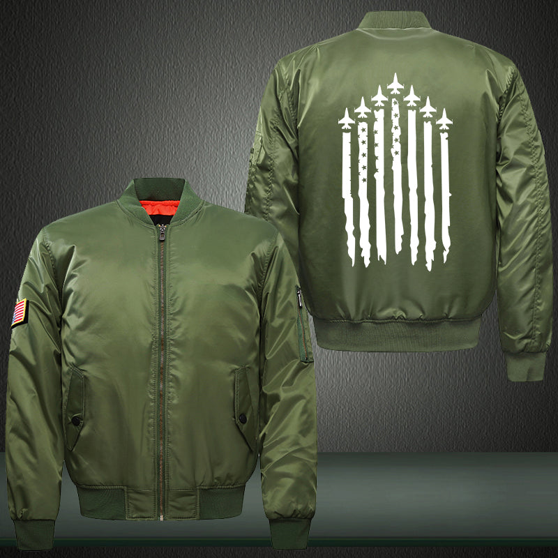 American Flag Jet Fighter Print Thicken Long Sleeve Bomber Jacket