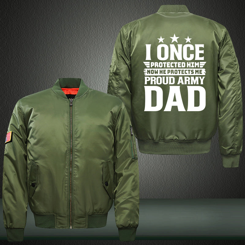 Proud army dad Print Thicken Long Sleeve Bomber Jacket