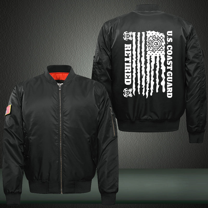 US Coast Guard Retired Print Thicken Long Sleeve Bomber Jacket