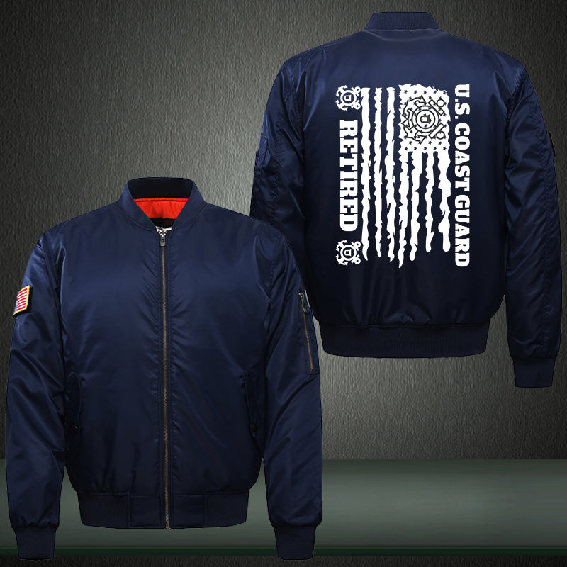 US Coast Guard Retired Print Thicken Long Sleeve Bomber Jacket