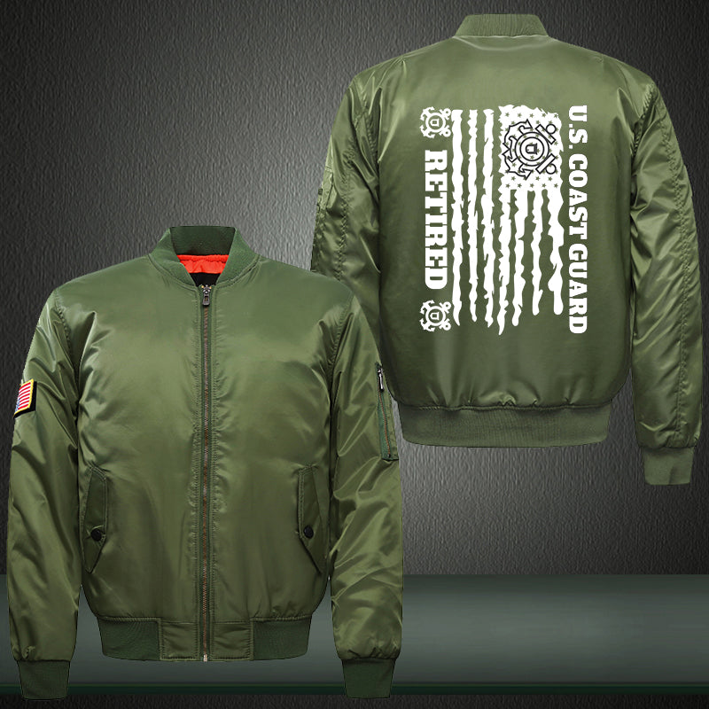 US Coast Guard Retired Print Thicken Long Sleeve Bomber Jacket