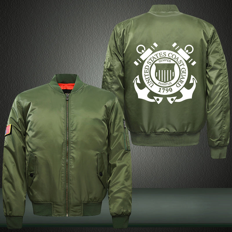 United State Coast Guard 1790 Print Thicken Long Sleeve Bomber Jacket