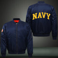 NAVY Yellow font Print Thicken Long Sleeve Bomber Jacket