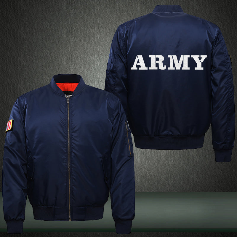 ARMY White font Print Thicken Long Sleeve Bomber Jacket