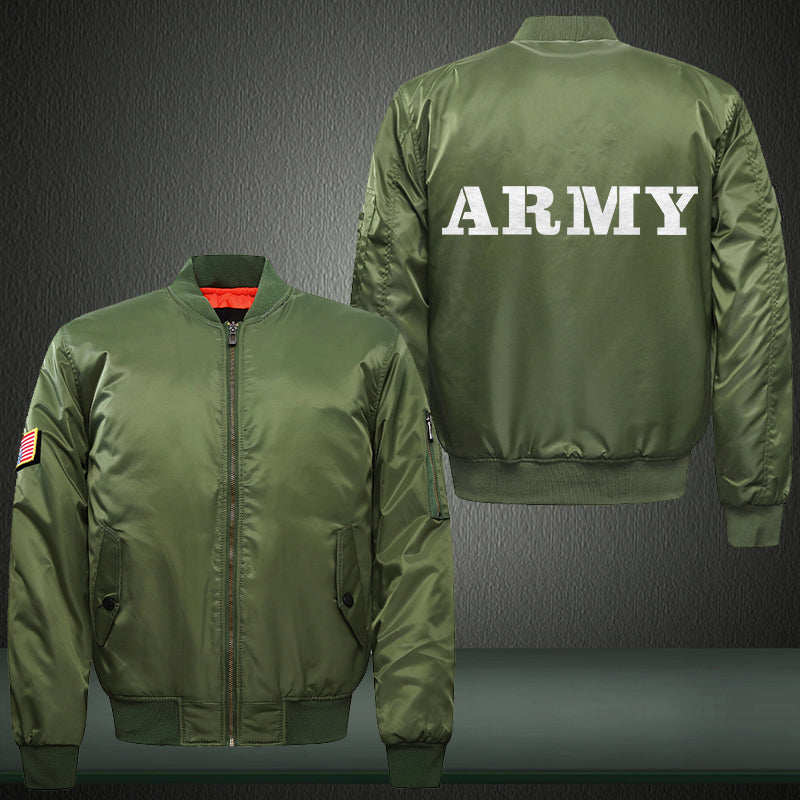 ARMY White font Print Thicken Long Sleeve Bomber Jacket