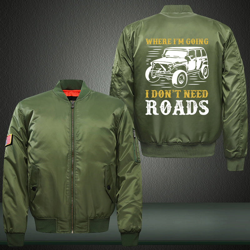 Where I'm going I don't need roads Print Thicken Long Sleeve Bomber Jacket