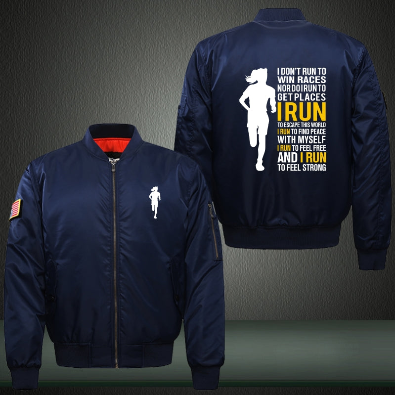 I DON'T RUN TO WIN RACES Print Thicken Long Sleeve Bomber Jacket