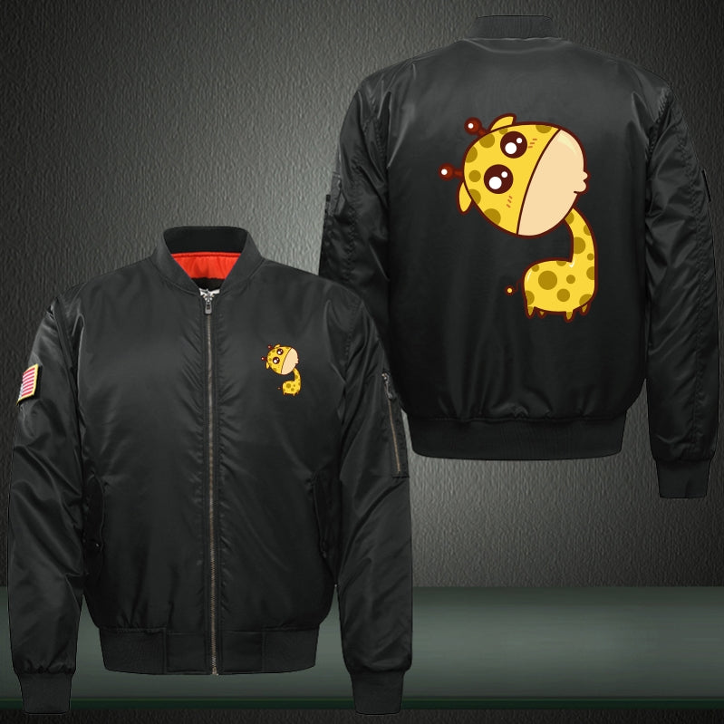 Cute Giraffe Print Thicken Long Sleeve Bomber Jacket