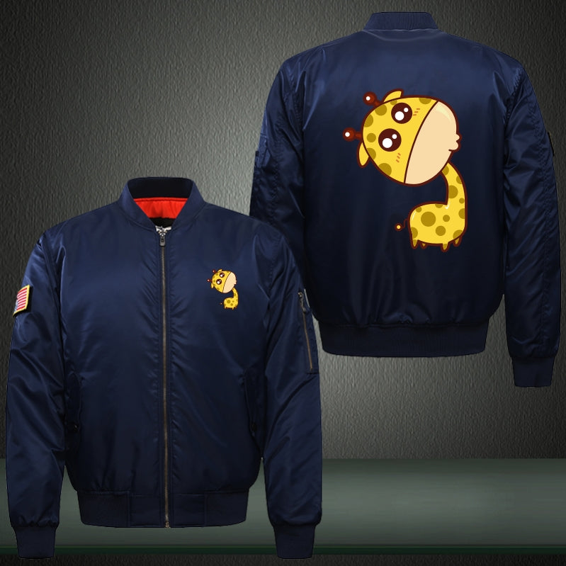 Cute Giraffe Print Thicken Long Sleeve Bomber Jacket