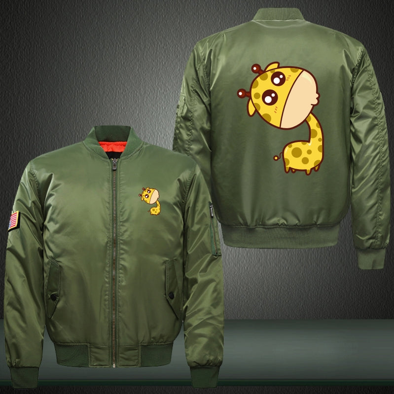 Cute Giraffe Print Thicken Long Sleeve Bomber Jacket