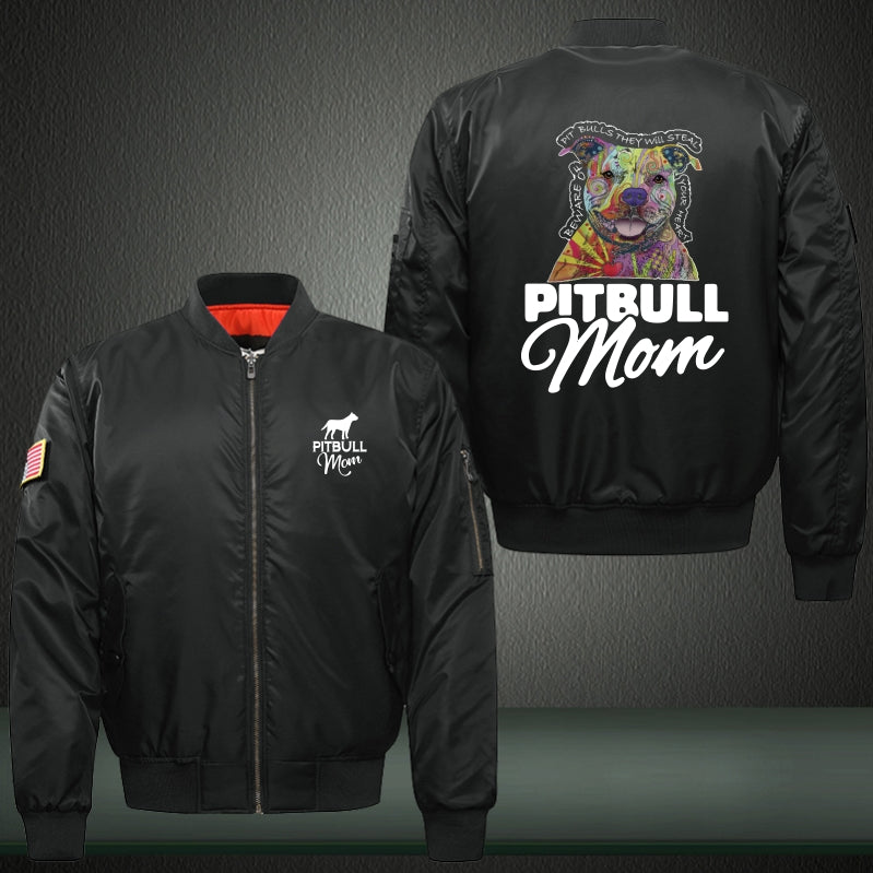 PITBULL mom Print Thicken Long Sleeve Bomber Jacket