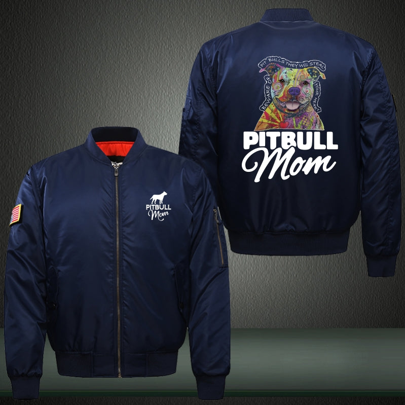 PITBULL mom Print Thicken Long Sleeve Bomber Jacket