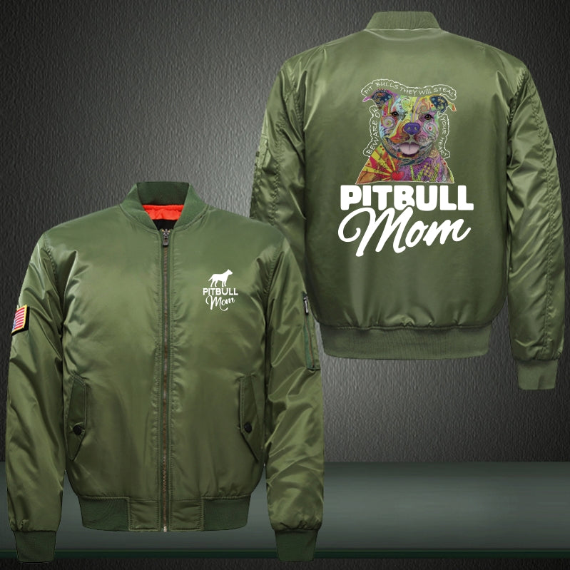PITBULL mom Print Thicken Long Sleeve Bomber Jacket