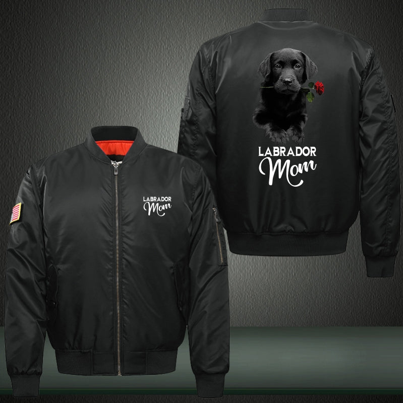 LABRADOR mom Print Thicken Long Sleeve Bomber Jacket