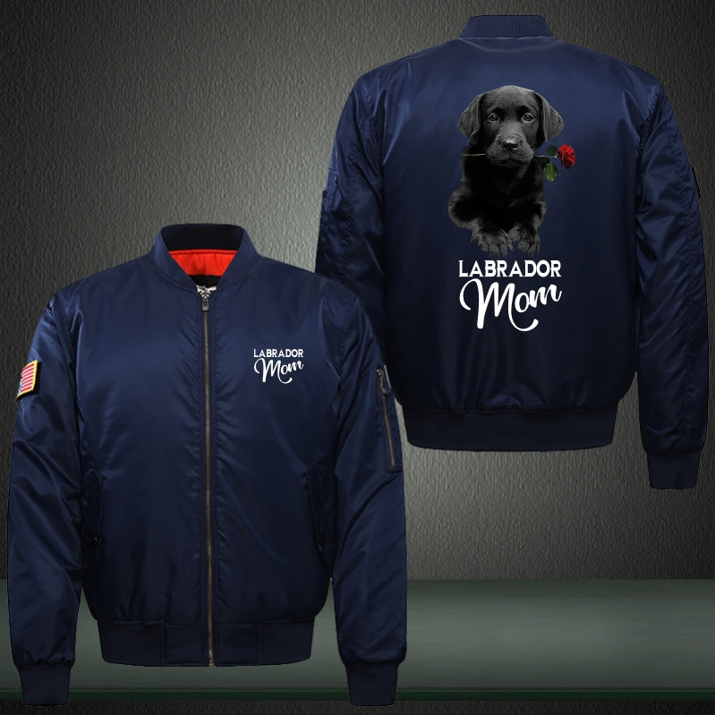 LABRADOR mom Print Thicken Long Sleeve Bomber Jacket