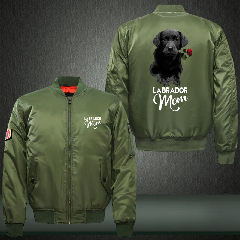 LABRADOR mom Print Thicken Long Sleeve Bomber Jacket