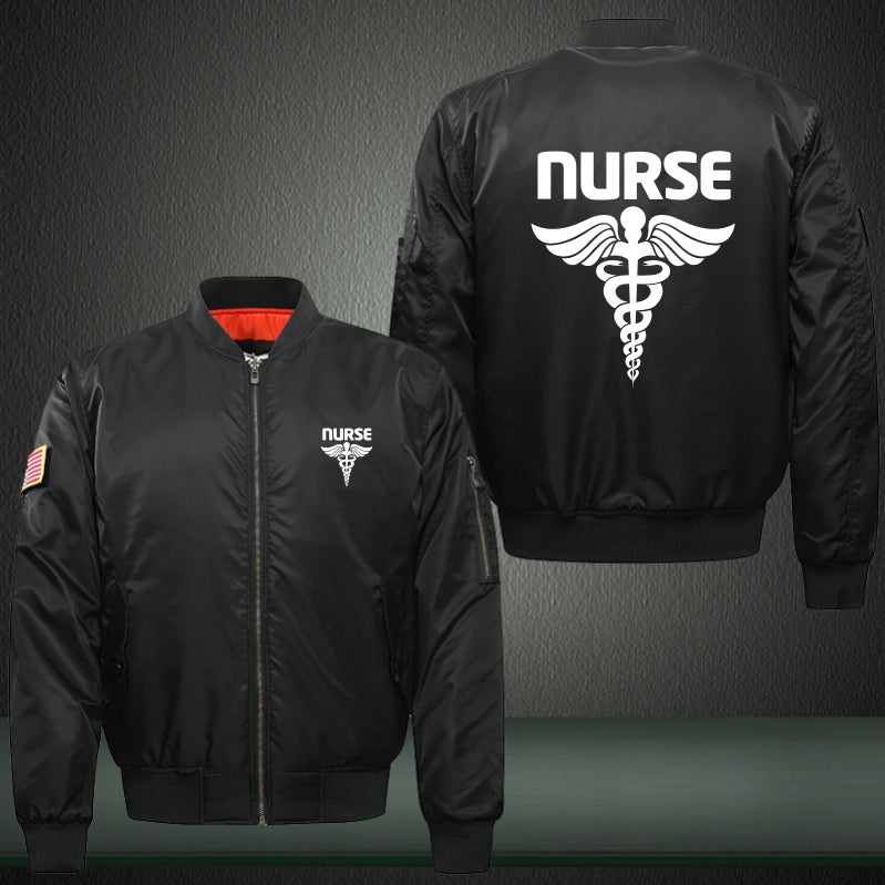 NURSE Print Thicken Long Sleeve Bomber Jacket