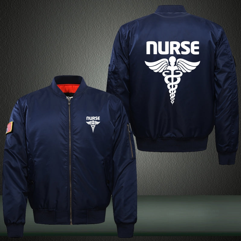 NURSE Print Thicken Long Sleeve Bomber Jacket