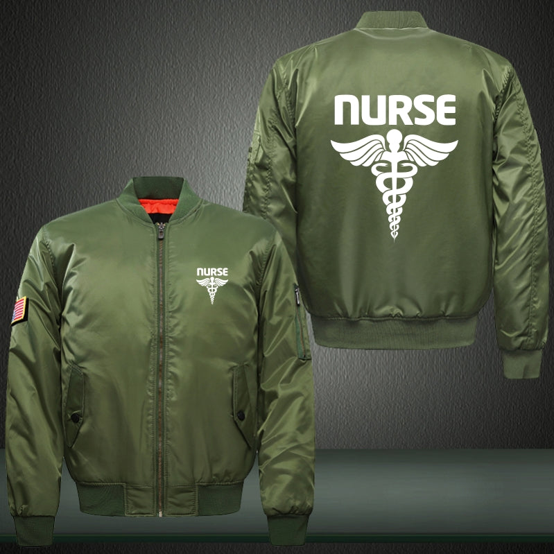 NURSE Print Thicken Long Sleeve Bomber Jacket