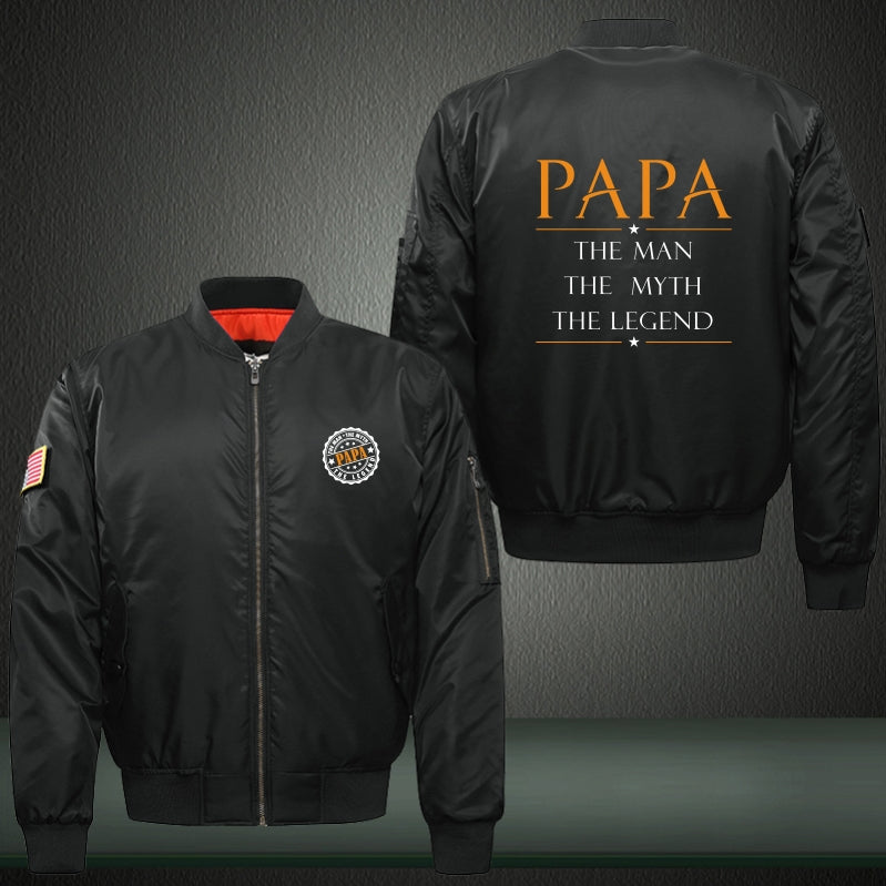PAPA THE MAN THE MYTH THE LEGEND Print Thicken Long Sleeve Bomber Jacket