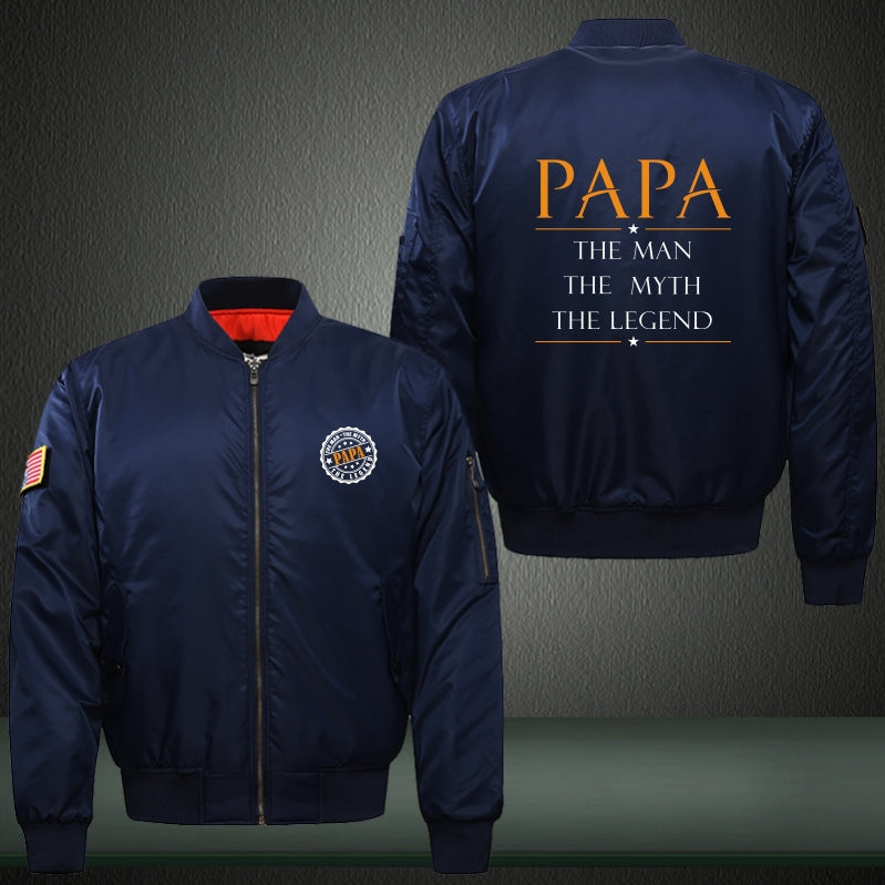 PAPA THE MAN THE MYTH THE LEGEND Print Thicken Long Sleeve Bomber Jacket